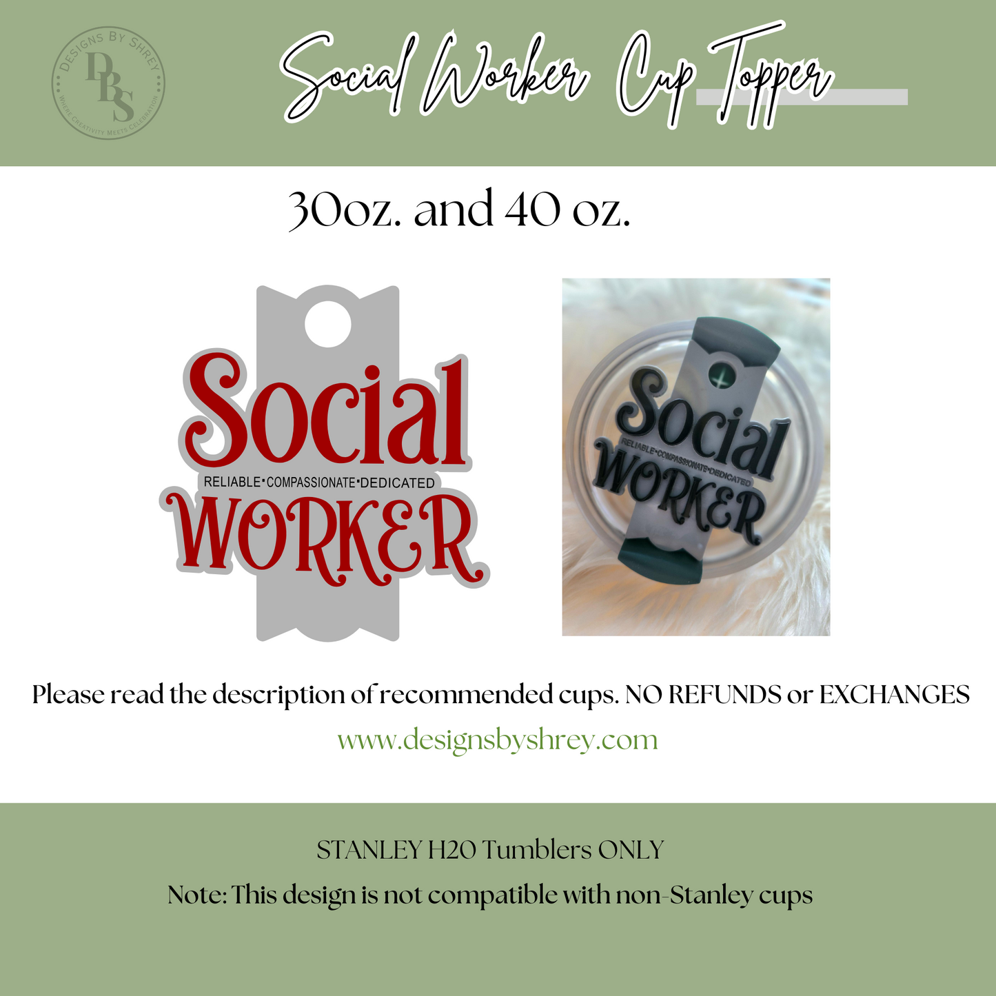 Social Worker Stanley Cup Style Topper